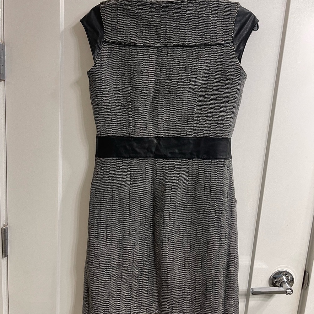 Gray and Black leather Cap Sleeve Mini Dress